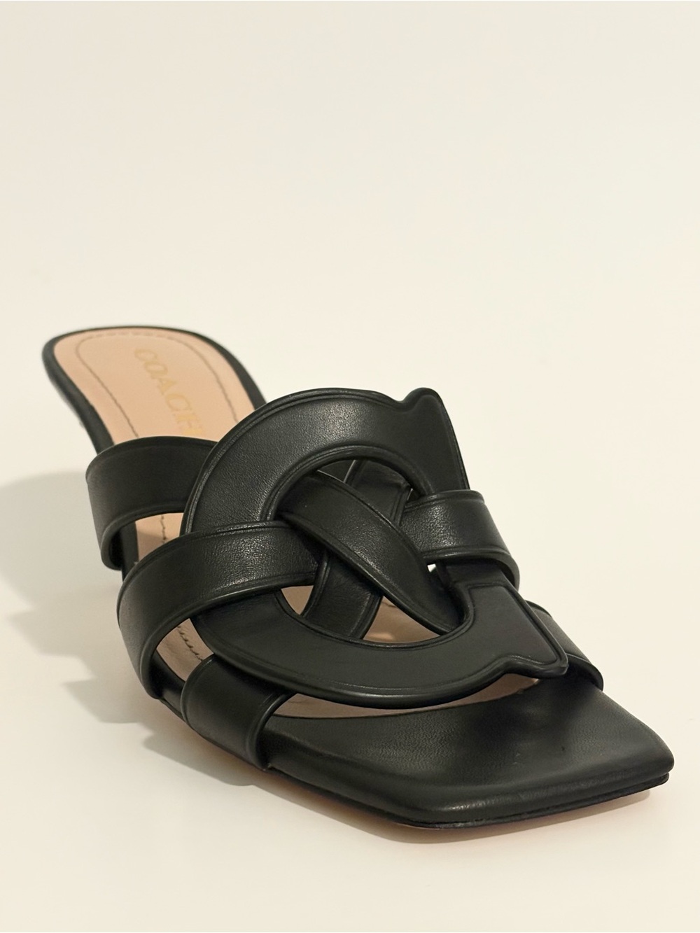 COACH - Black Leather Knotted Slide Heel - Women's Sandals - Picture 10 of 14